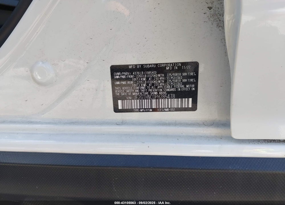 2023 SUBARU CROSSTREK VIN: JF2GTHNC0PH285478