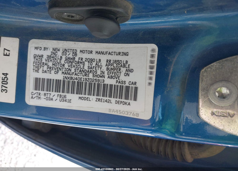 2009 TOYOTA COROLLA LE VIN: 1NXBU40E19Z025913