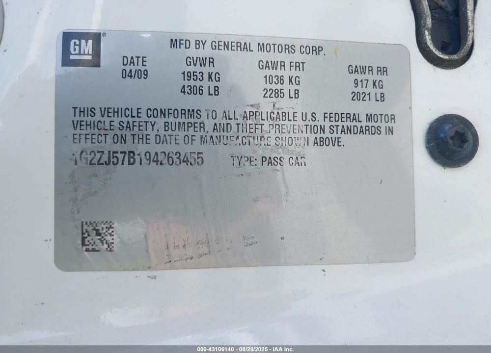 2009 PONTIAC G6 NEW SE VIN: 1G2ZJ57B194263455