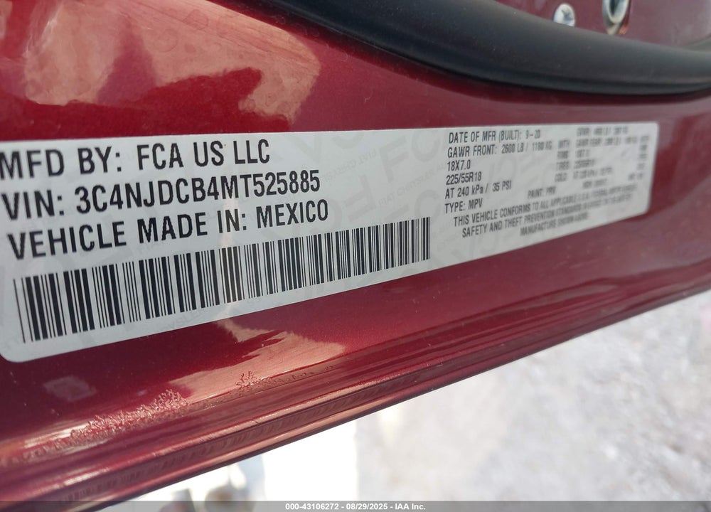 2021 JEEP COMPASS VIN: 3C4NJDCB4MT525885