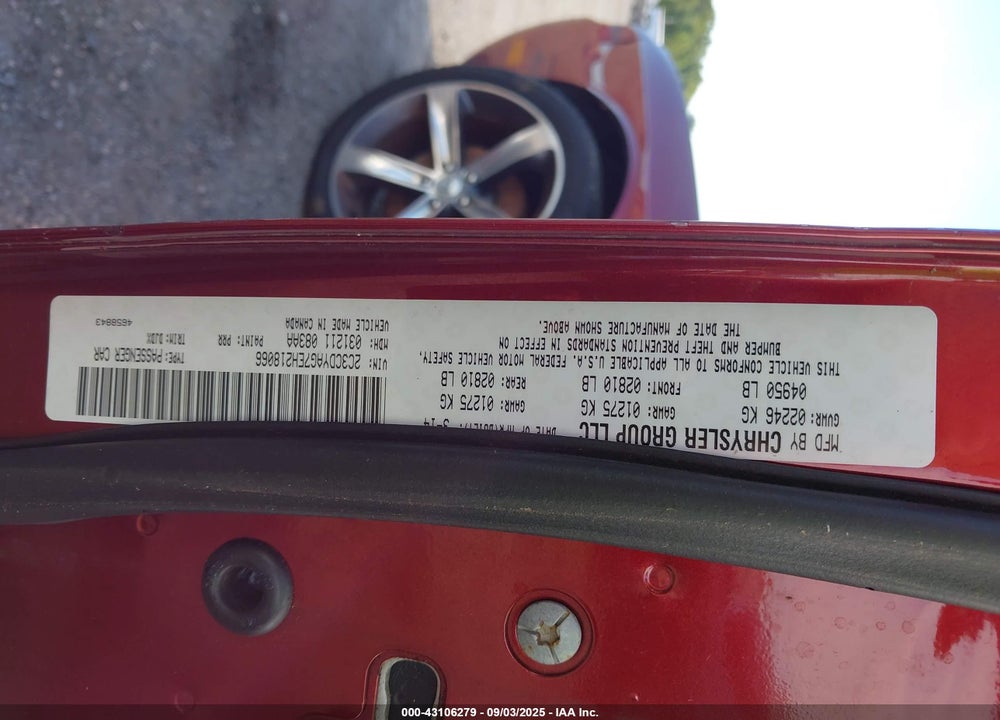 2014 DODGE CHALLENGER VIN: 2C3CDYAG7EH218066