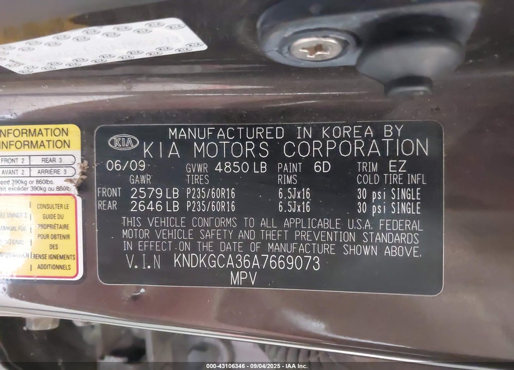 2010 KIA SPORTAGE VIN: KNDKGCA36A7669073