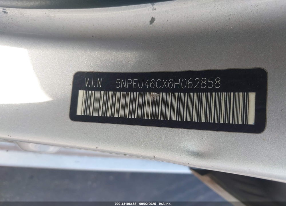 2006 HYUNDAI SONATA GLS VIN: 5NPEU46CX6H062858