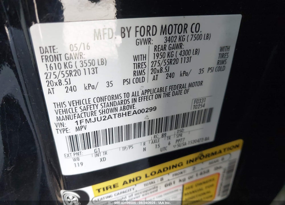 2017 FORD EXPEDITION VIN: 1FMJU2AT8HEA00299