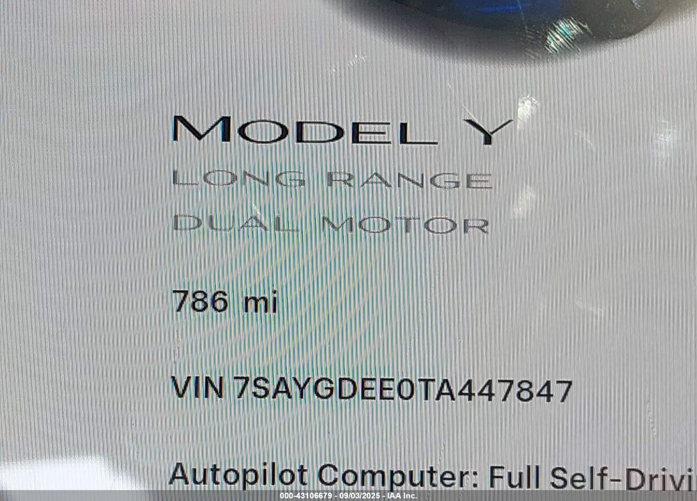 2026 TESLA MODEL Y VIN: 7SAYGDEE0TA447847