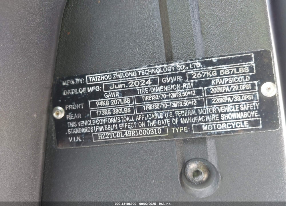 2024 TZTC SCOOTER VIN: HZ2TCDL49R1000310