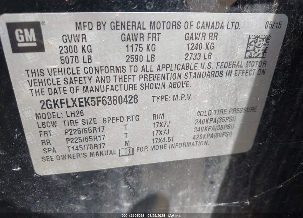 2015 GMC TERRAIN VIN: 2GKFLXEK5F6380428