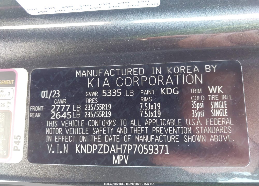 2023 KIA SPORTAGE HYBRID VIN: KNDPZDAH7P7059371