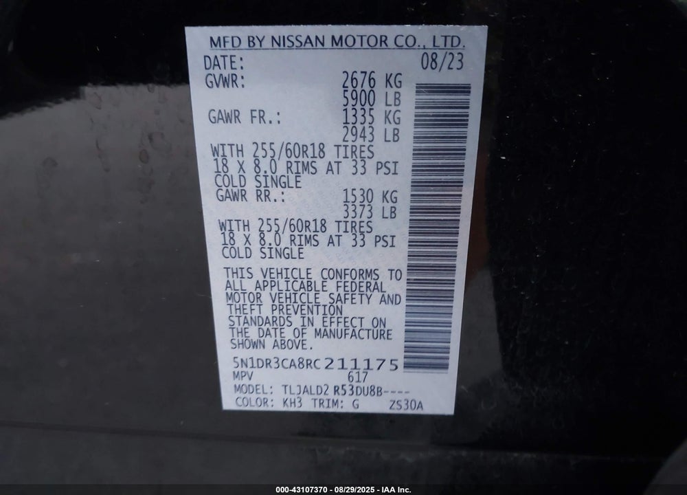 2024 NISSAN PATHFINDER VIN: 5N1DR3CA8RC211175