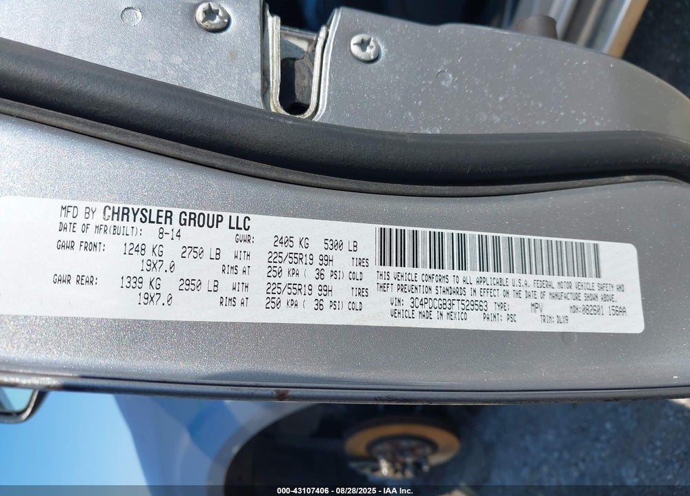 2015 DODGE JOURNEY VIN: 3C4PDCGB3FT529563