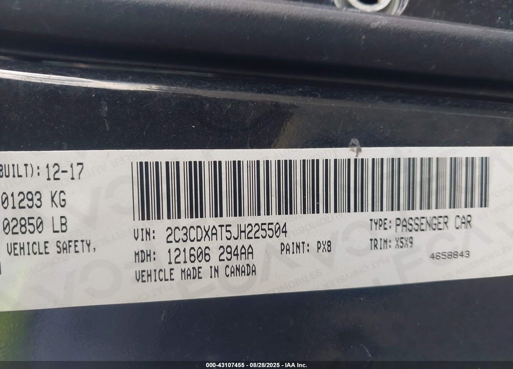 2018 DODGE CHARGER VIN: 2C3CDXAT5JH225504