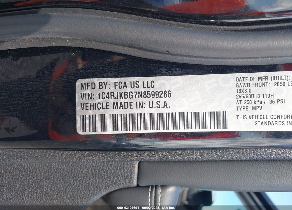 2022 JEEP GRAND CHEROKEE L VIN: 1C4RJKBG7N8599286