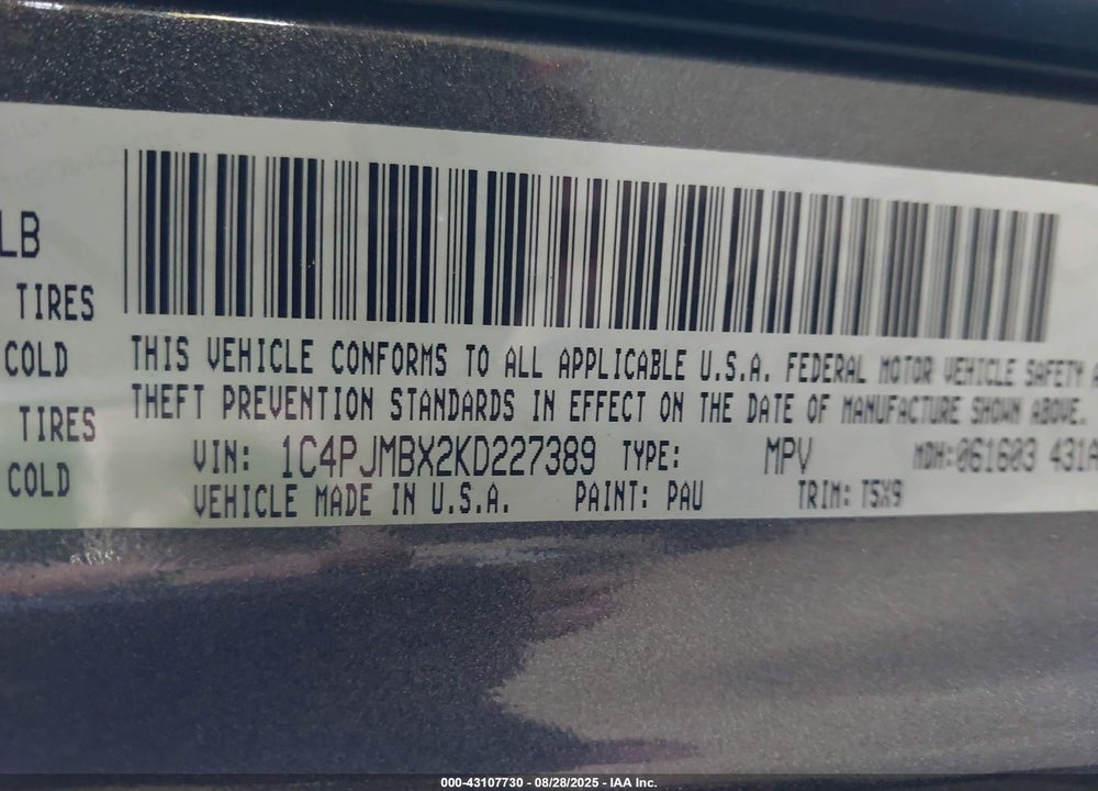 2019 JEEP CHEROKEE VIN: 1C4PJMBX2KD227389
