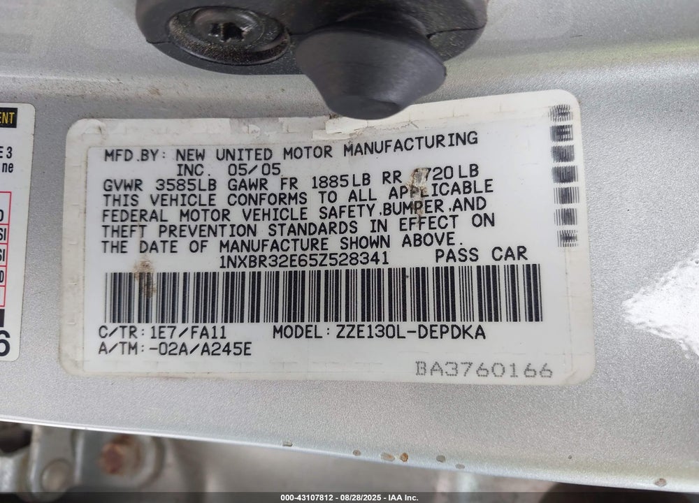 2005 TOYOTA COROLLA CE VIN: 1NXBR32E65Z528341