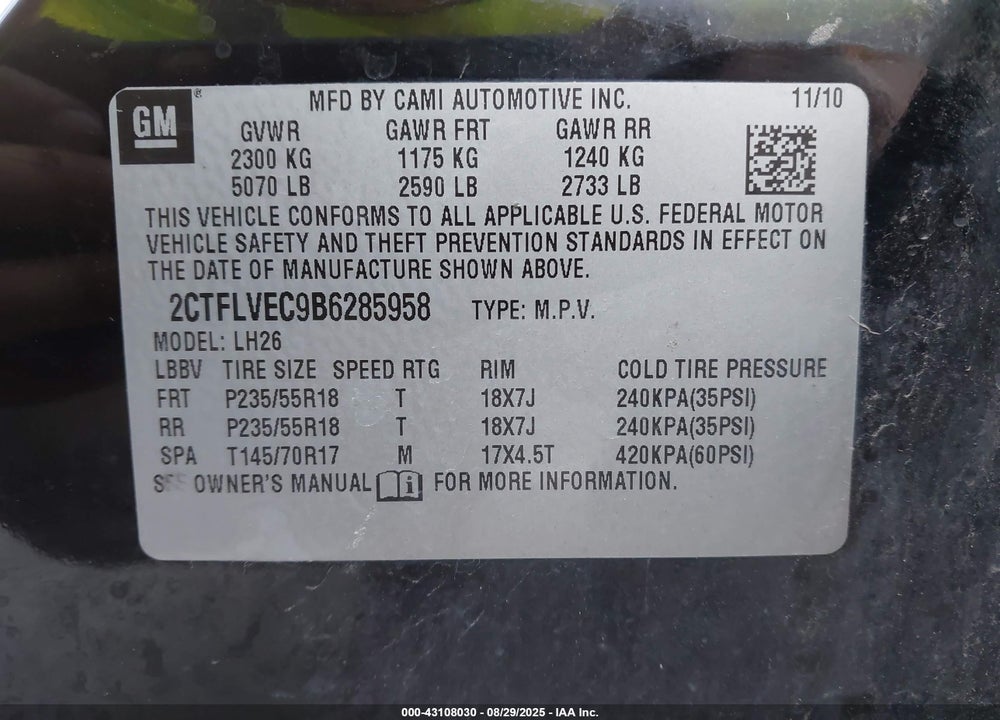 2011 GMC TERRAIN SLT-1 VIN: 2CTFLVEC9B6285958