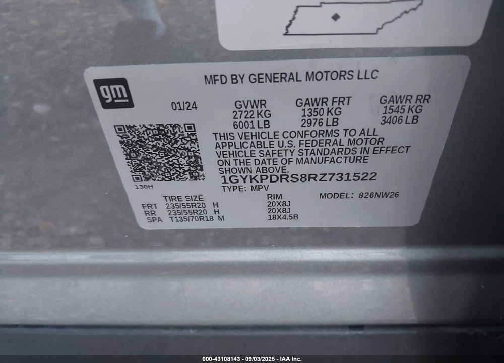 2024 CADILLAC XT6 VIN: 1GYKPDRS8RZ731522