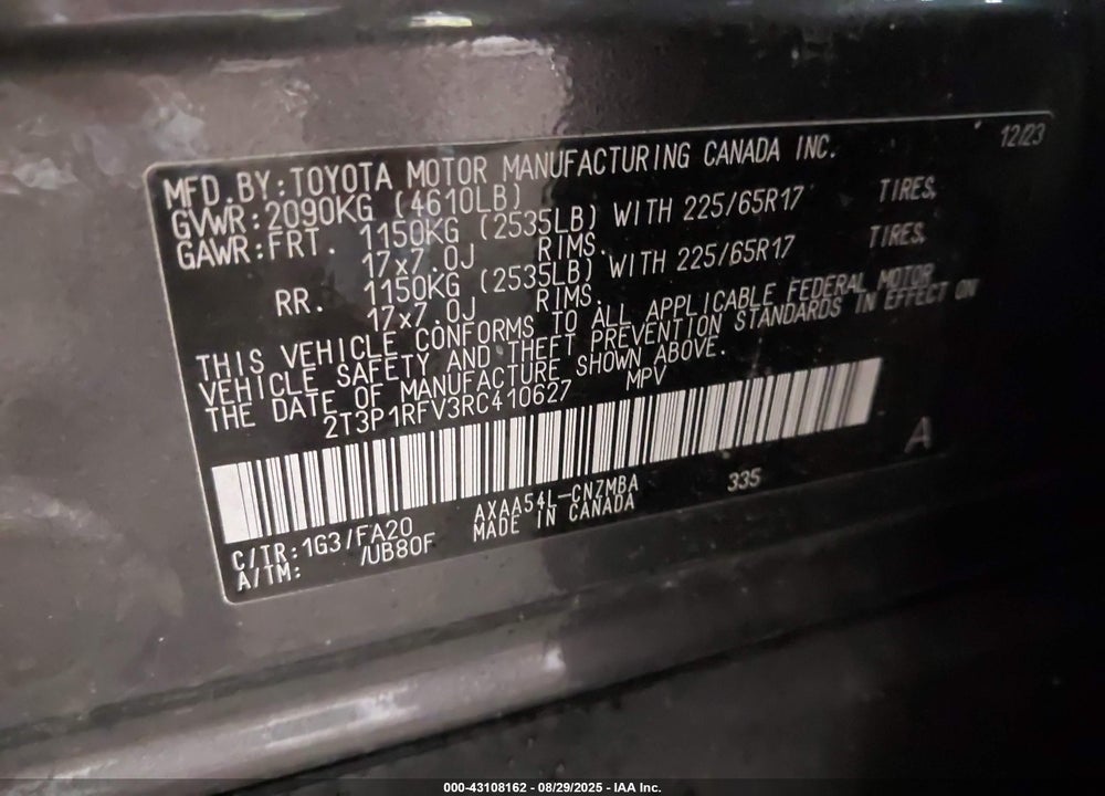 2024 TOYOTA RAV4 VIN: 2T3P1RFV3RC410627