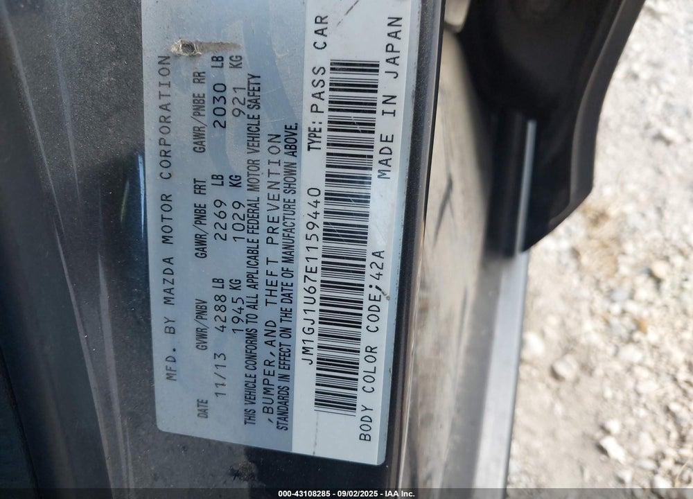 2014 MAZDA 6 VIN: JM1GJ1U67E1159440