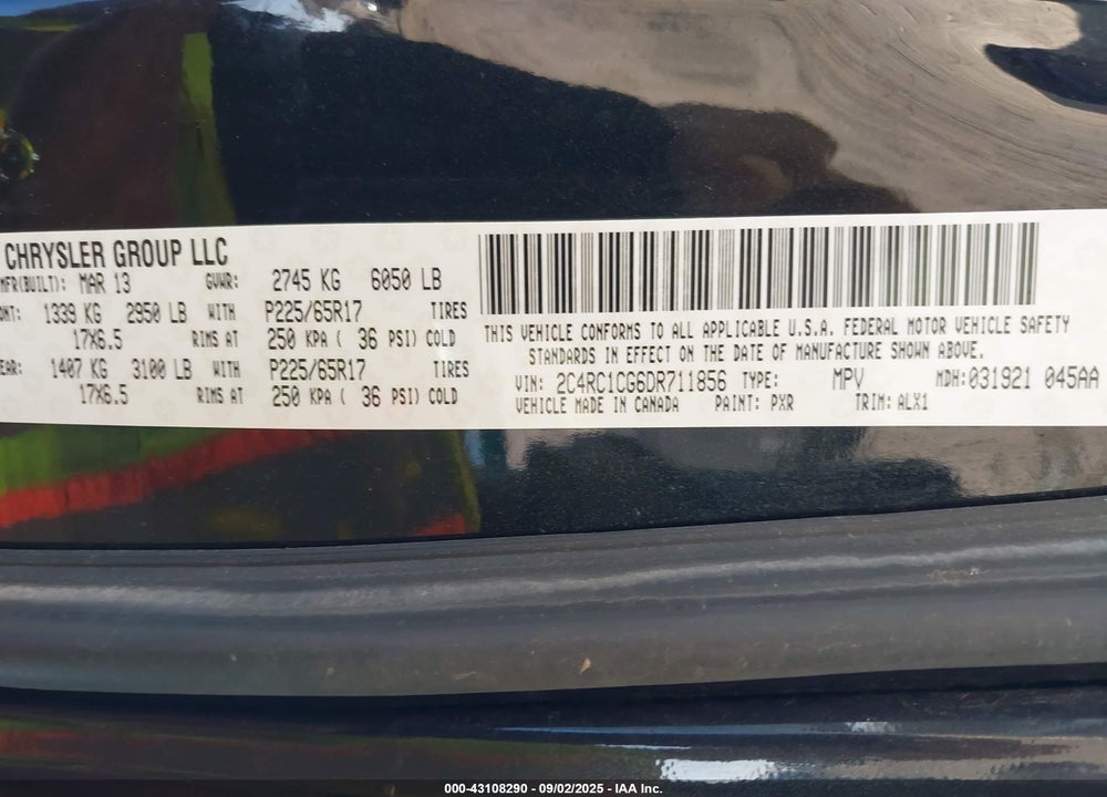 2013 CHRYSLER TOWN & COUNTRY TOURING-L VIN: 2C4RC1CG6DR711856