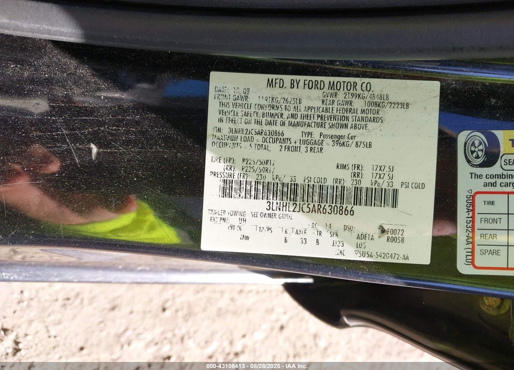 2010 LINCOLN MKZ VIN: 3LNHL2JC5AR630866