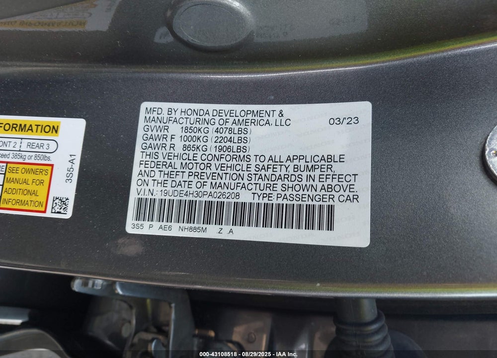 2023 ACURA INTEGRA A-SPEC VIN: 19UDE4H30PA026208