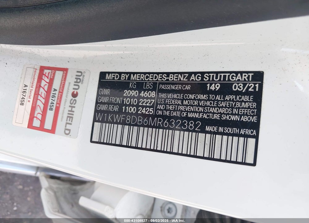2021 MERCEDES-BENZ C 300 SEDAN VIN: W1KWF8DB6MR632382