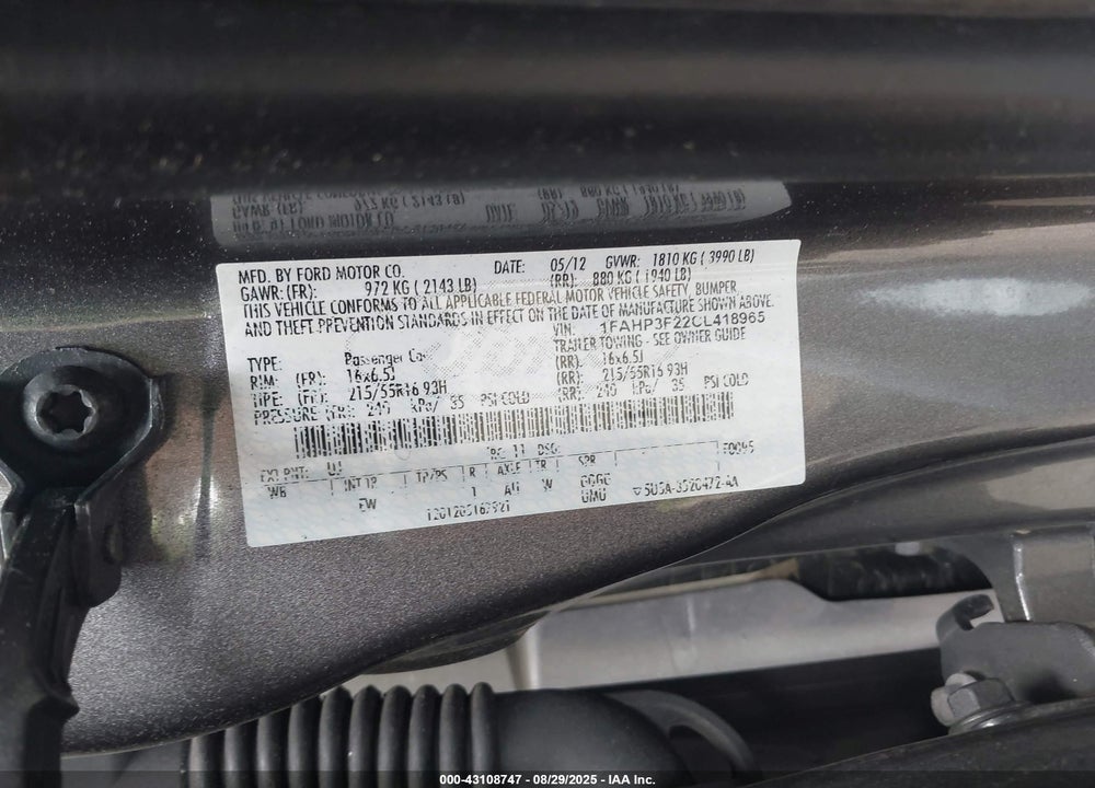 2012 FORD FOCUS VIN: 1FAHP3F22CL418965