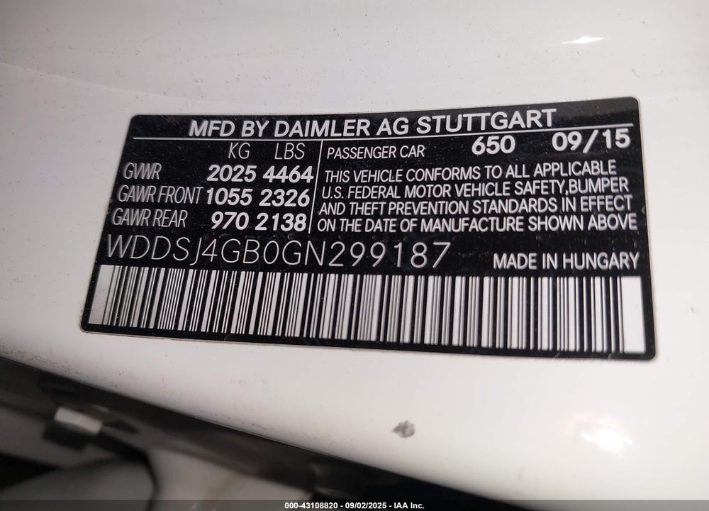 2016 MERCEDES-BENZ CLA-CLASS VIN: WDDSJ4GB0GN299187