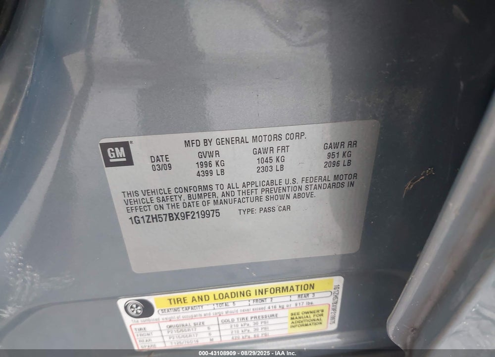 2009 CHEVROLET MALIBU VIN: 1G1ZH57BX9F219975