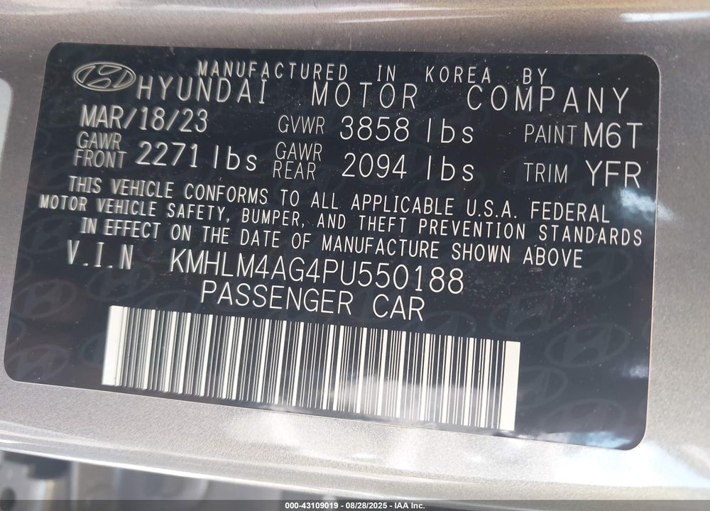 2023 HYUNDAI ELANTRA VIN: KMHLM4AG4PU550188