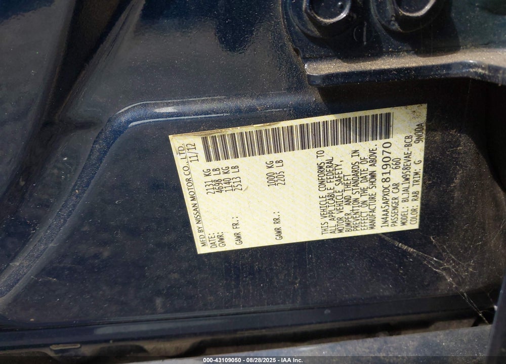 2013 NISSAN MAXIMA VIN: 1N4AA5APXDC819070
