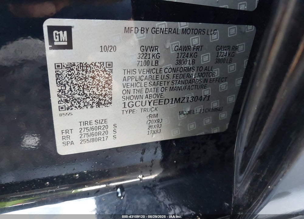 2021 CHEVROLET SILVERADO 1500 VIN: 1GCUYEED1MZ130471