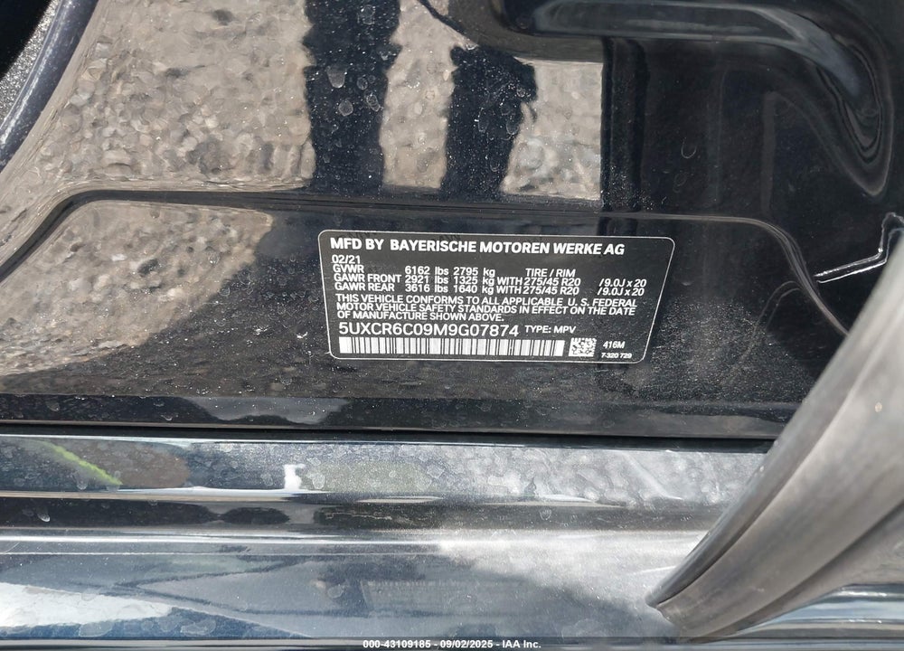 2021 BMW X5 VIN: 5UXCR6C09M9G07874