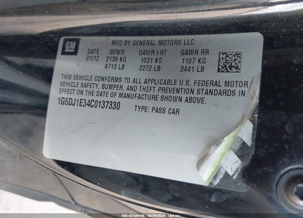 2012 CADILLAC CTS PERFORMANCE VIN: 1G6DJ1E34C0137330