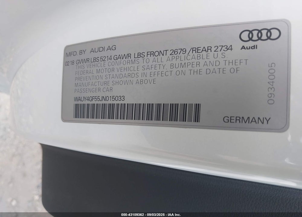 2018 AUDI S5 VIN: WAUY4GF55JN015033