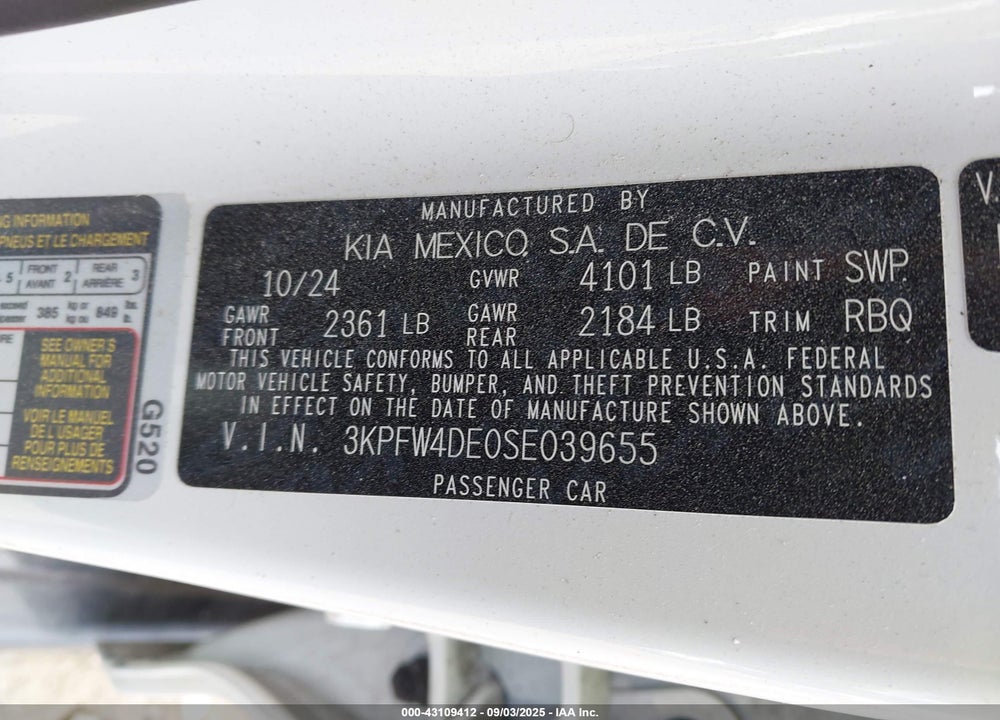 2025 KIA K4 VIN: 3KPFW4DE0SE039655