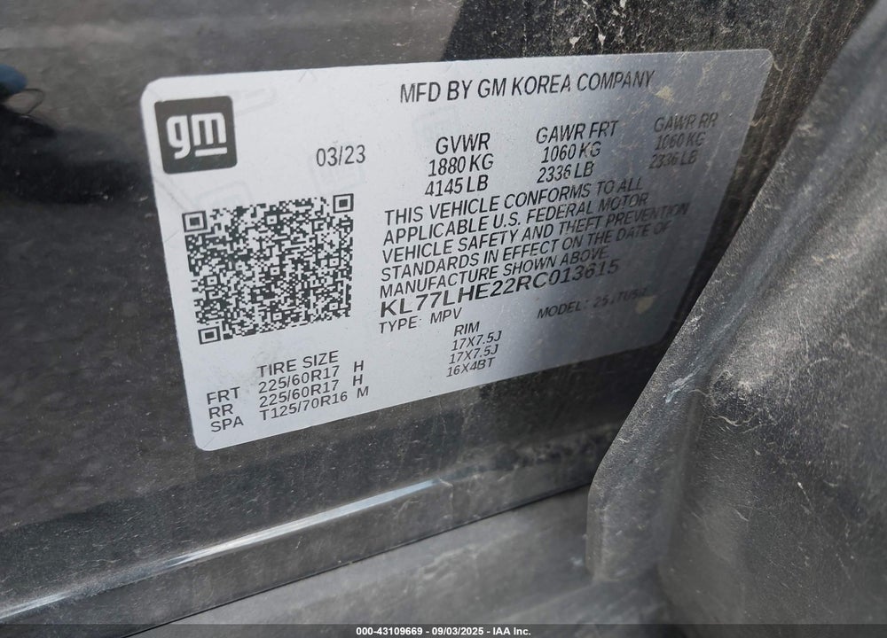2024 CHEVROLET TRAX VIN: KL77LHE22RC013615