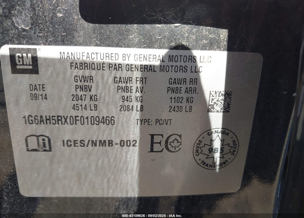 2015 CADILLAC ATS VIN: 1G6AH5RX0F0109466