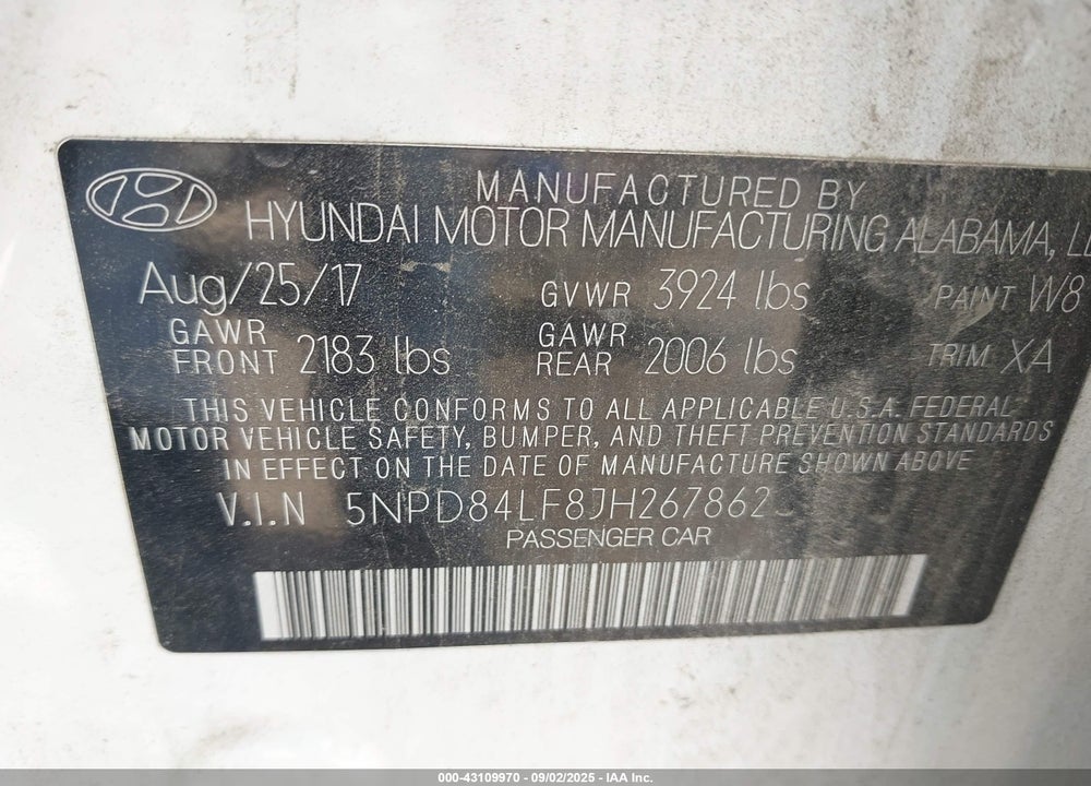 2018 HYUNDAI ELANTRA VIN: 5NPD84LF8JH267862