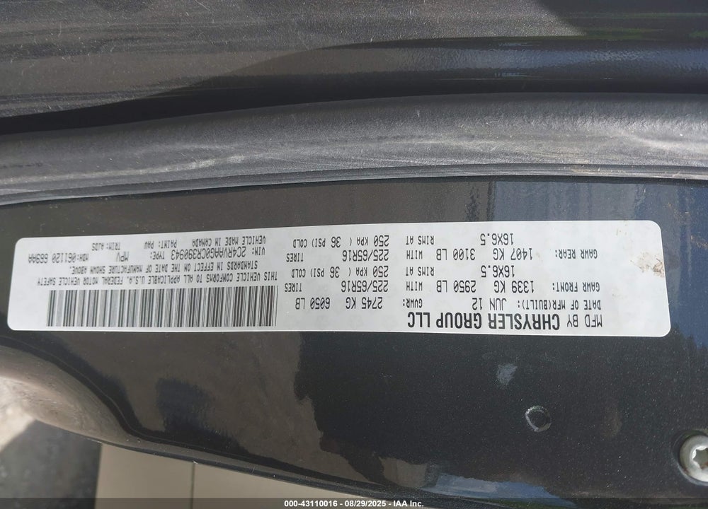 2012 VOLKSWAGEN ROUTAN VIN: 2C4RVAAG0CR390943