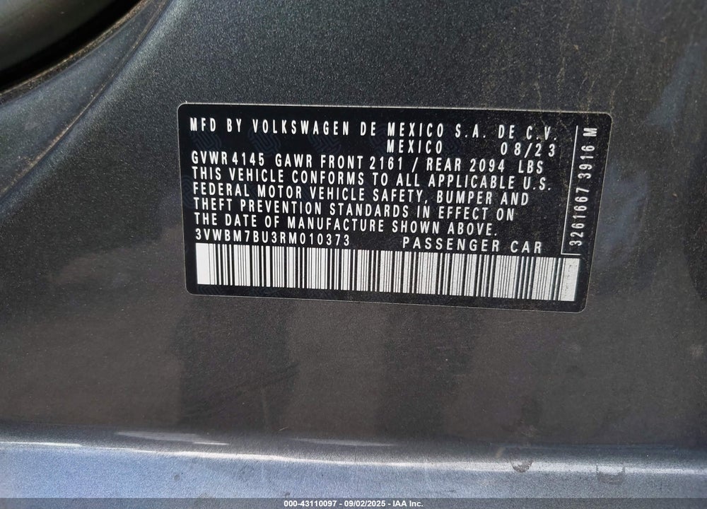 2024 VOLKSWAGEN JETTA VIN: 3VWBM7BU3RM010373