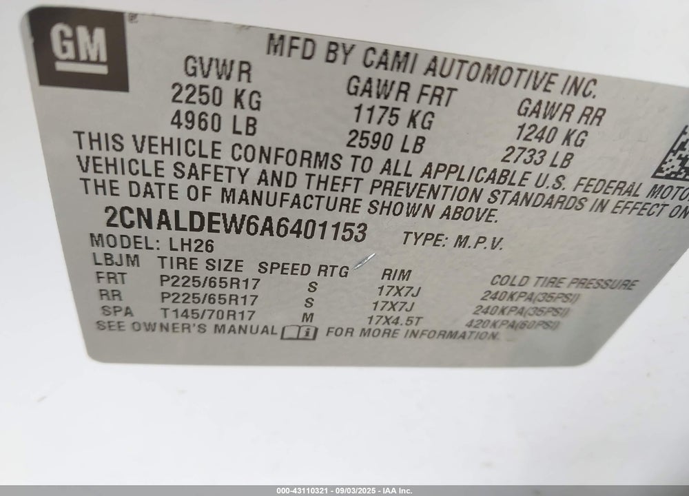 2010 CHEVROLET EQUINOX LT VIN: 2CNALDEW6A6401153