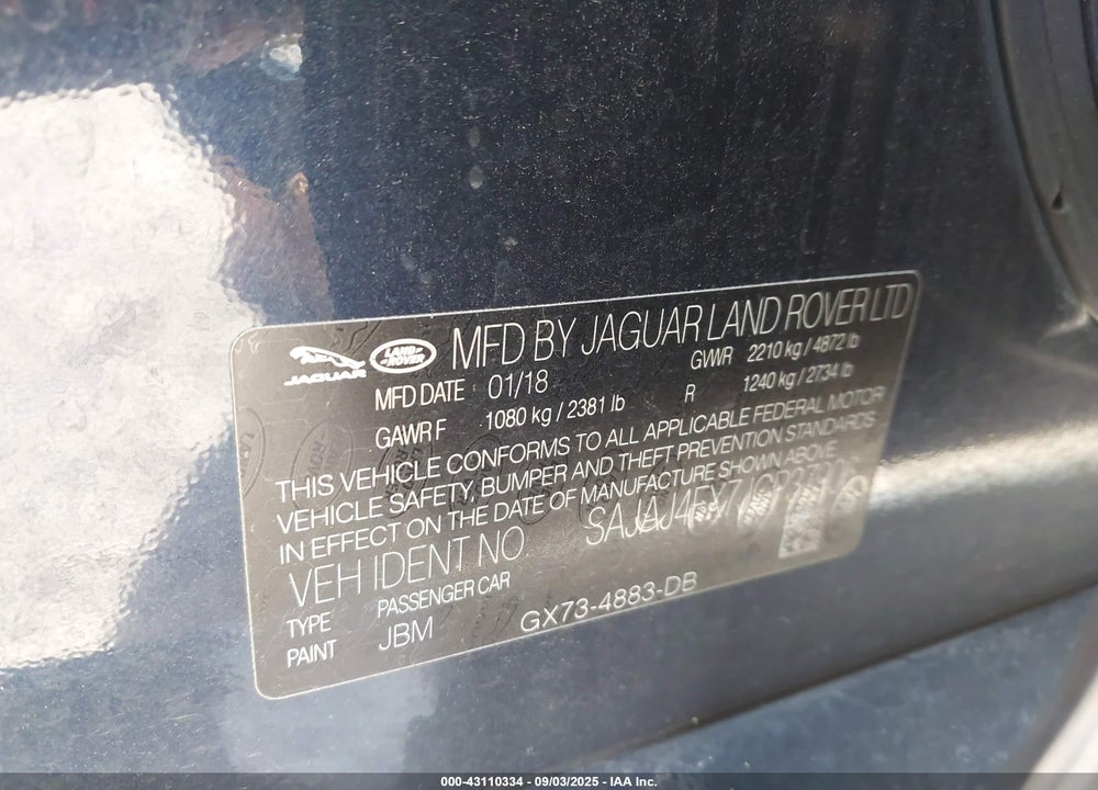 2018 JAGUAR XE VIN: SAJAJ4FX7JCP37906