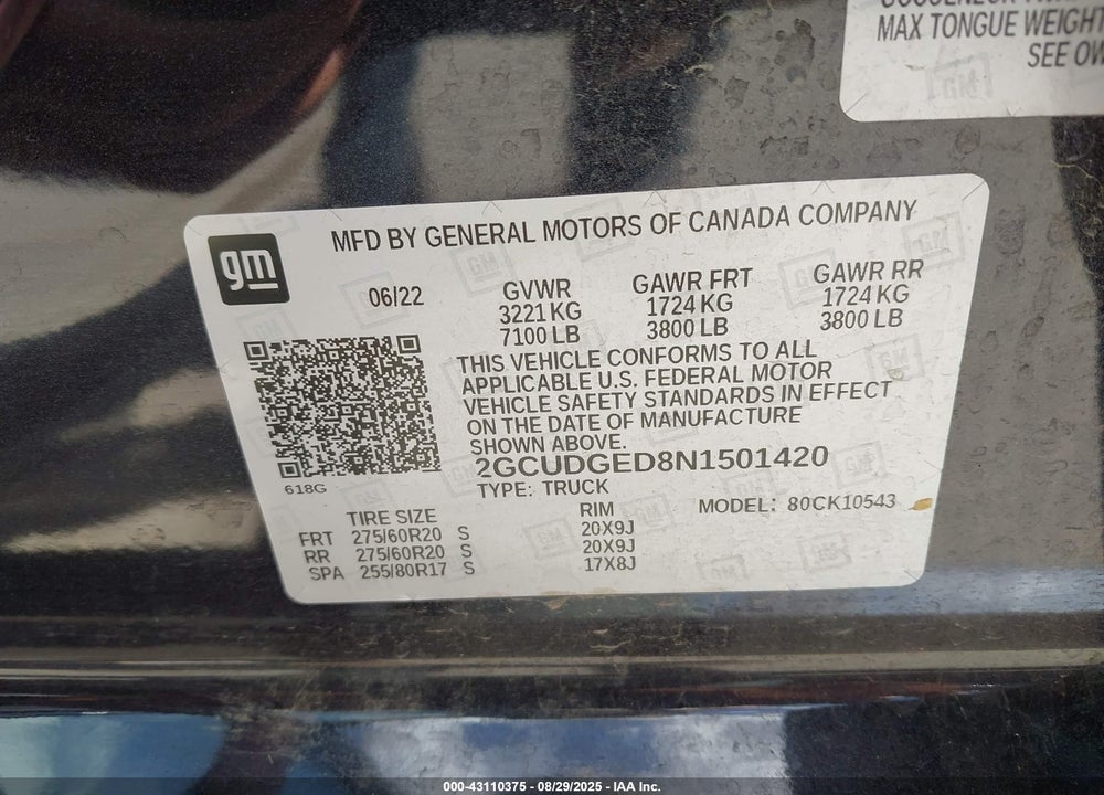 2022 CHEVROLET SILVERADO 1500 4WD SHORT BED LTZ VIN: 2GCUDGED8N1501420
