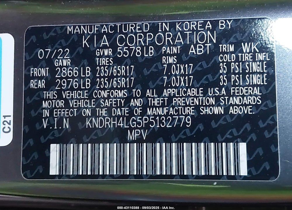 2023 KIA SORENTO HYBRID VIN: KNDRH4LG5P5132779
