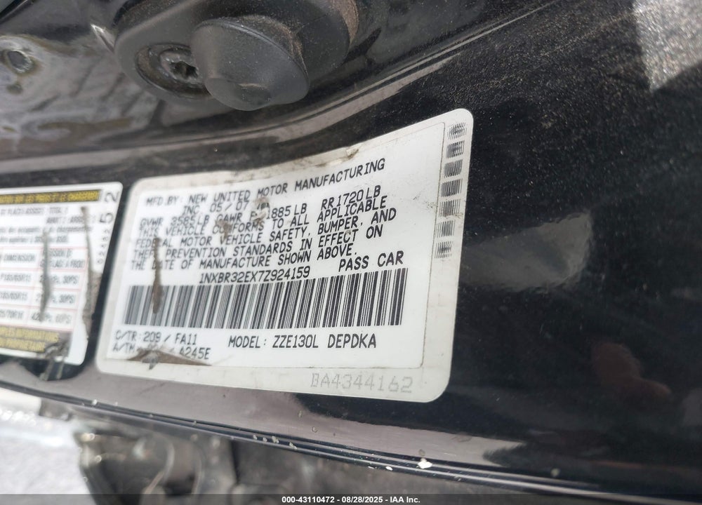 2007 TOYOTA COROLLA CE VIN: 1NXBR32EX7Z924159