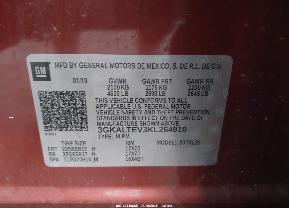 2019 GMC TERRAIN VIN: 3GKALTEV3KL264910