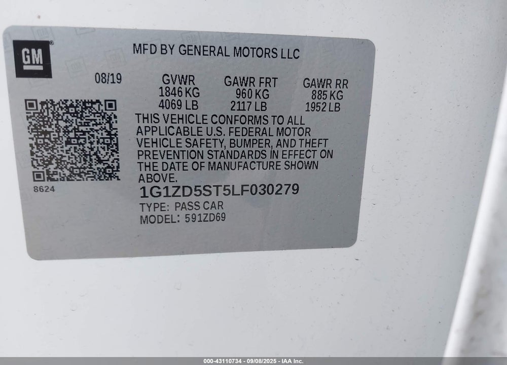 2020 CHEVROLET MALIBU FWD LT VIN: 1G1ZD5ST5LF030279