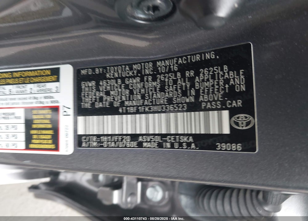 2017 TOYOTA CAMRY VIN: 4T1BF1FK3HU336523