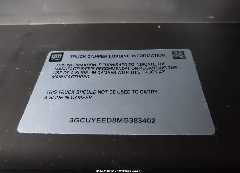 2021 CHEVROLET SILVERADO 1500 VIN: 3GCUYEED8MG383402